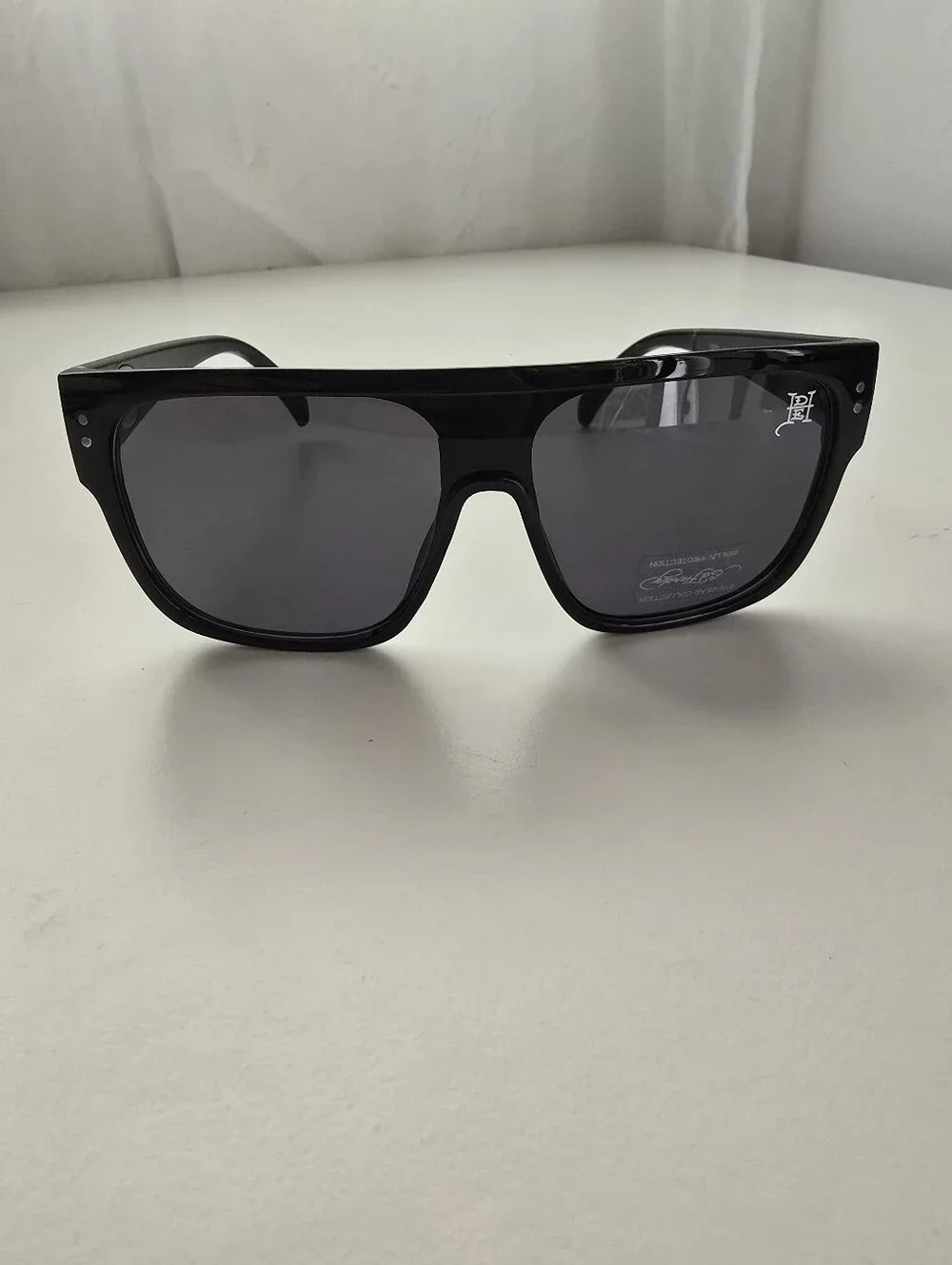 NEW Ed Hardy Flat Top Shield Sunglasses Black Skull Rose Tattoo